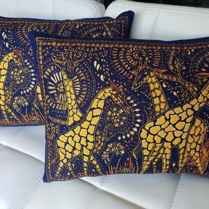 Dior Yellow and Blue Accent Pillows with Giraffe Design